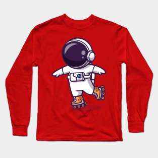 Astronaut Playing Roller Skates Cartoon Long Sleeve T-Shirt